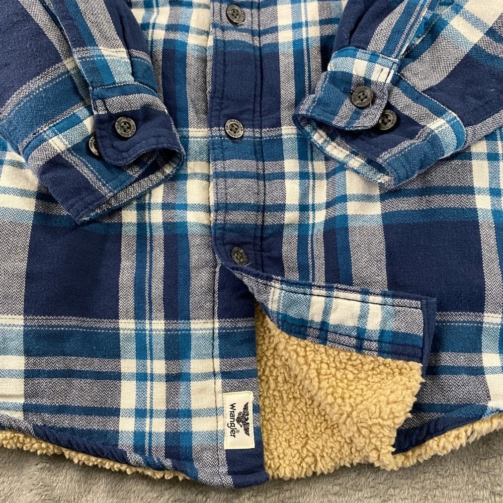 Wrangler Shirt Jacket Mens Small Blue Plaid Sherpa Lined Flannel Shacket HSP3SVB